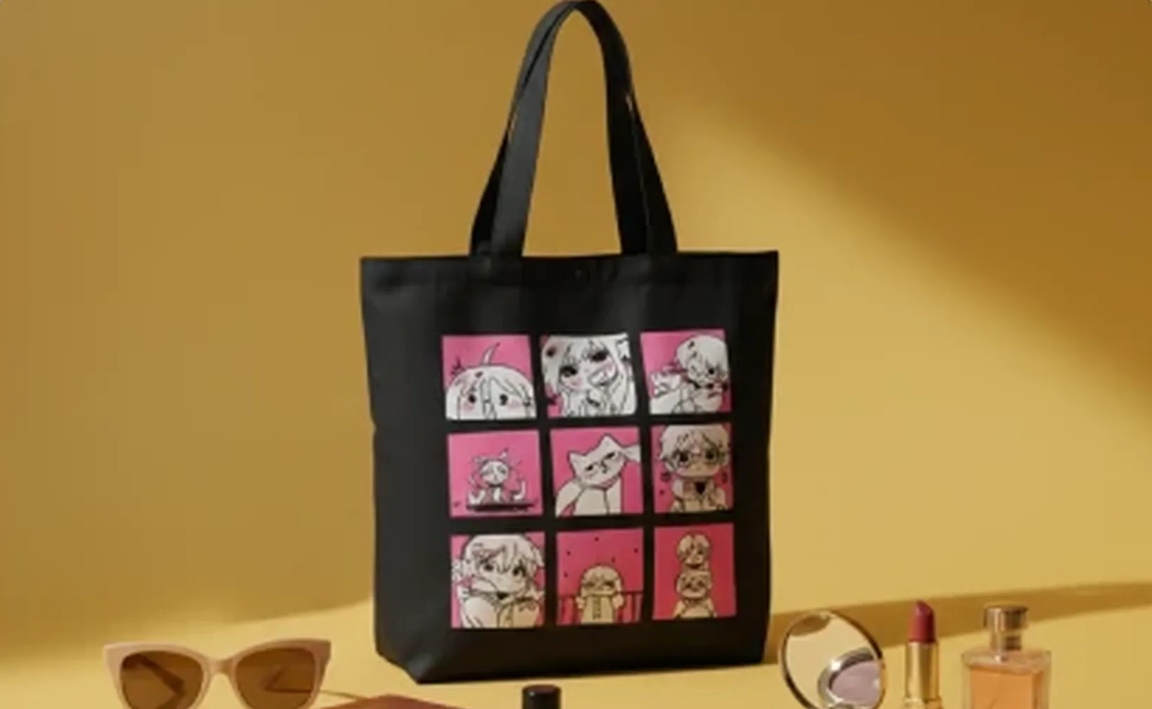 Tote bag kanvas dengan cetak motif penuh